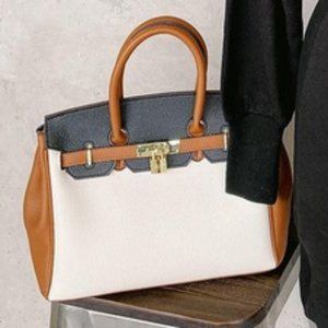 NEW! DOTTIE COUTURE TRI-COLOR BLOCK SATCHEL BAG W/ LOCK (BIRKIN-INSPIRED)